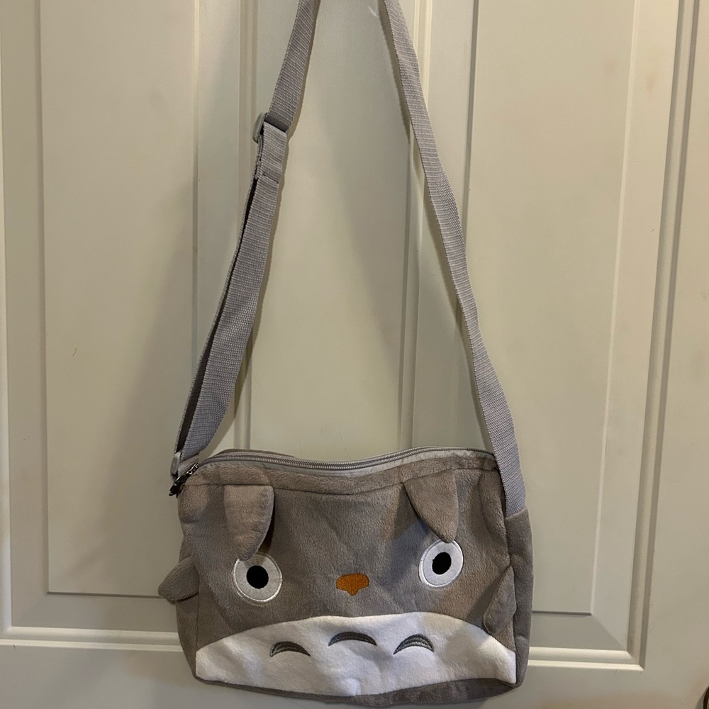 Gray and White Crossbody Bag with Totoro Design